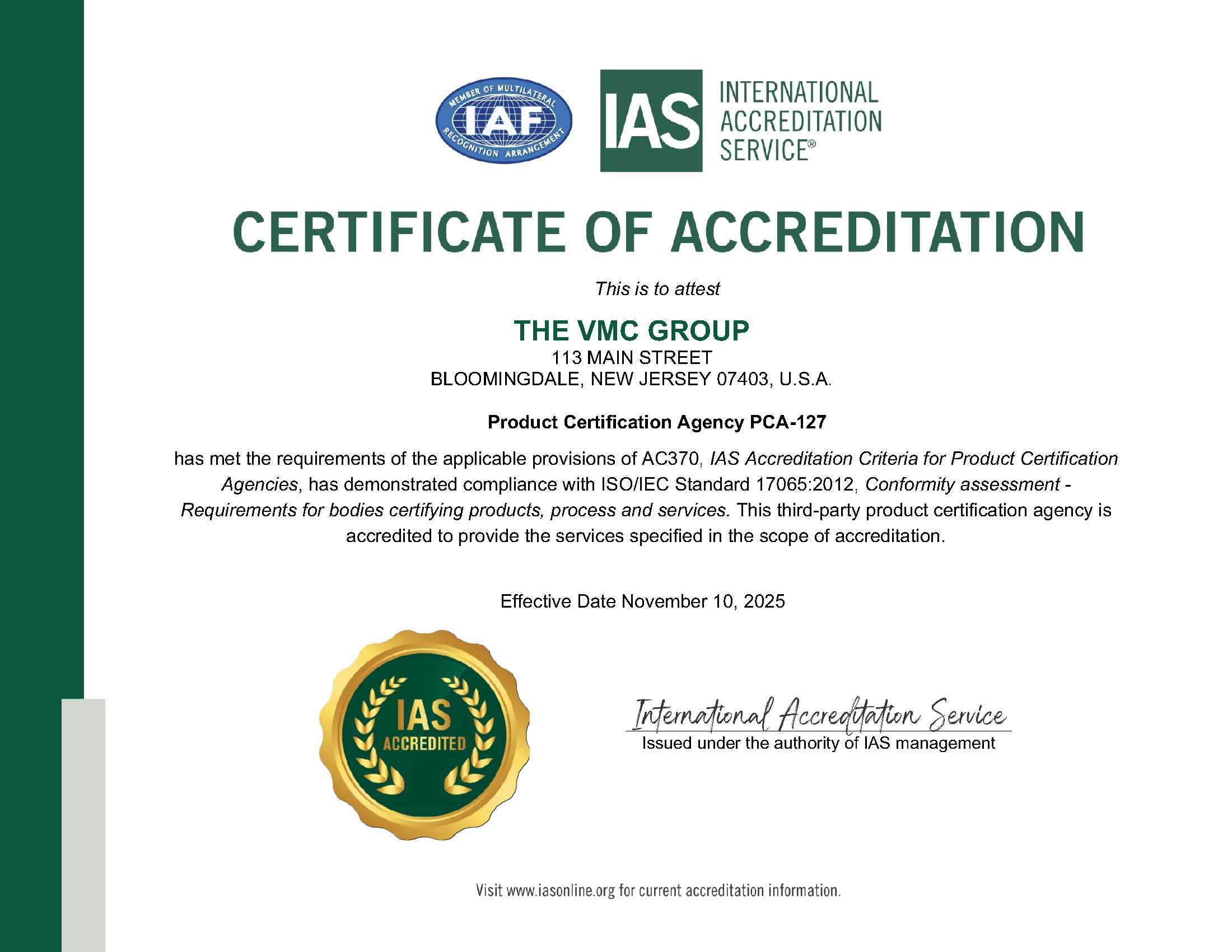 IAS Certificate of Accreditation
